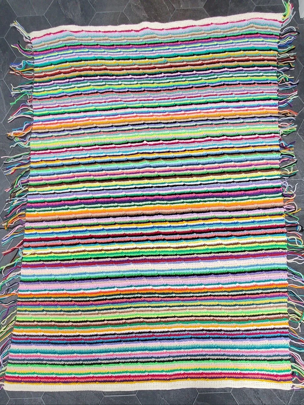 Vintage Rainbow Pride Crochet Knit Blanket 64 X 43 Inches